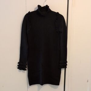 Zara Black Turtleneck Sweater Dress with Ruffle Details